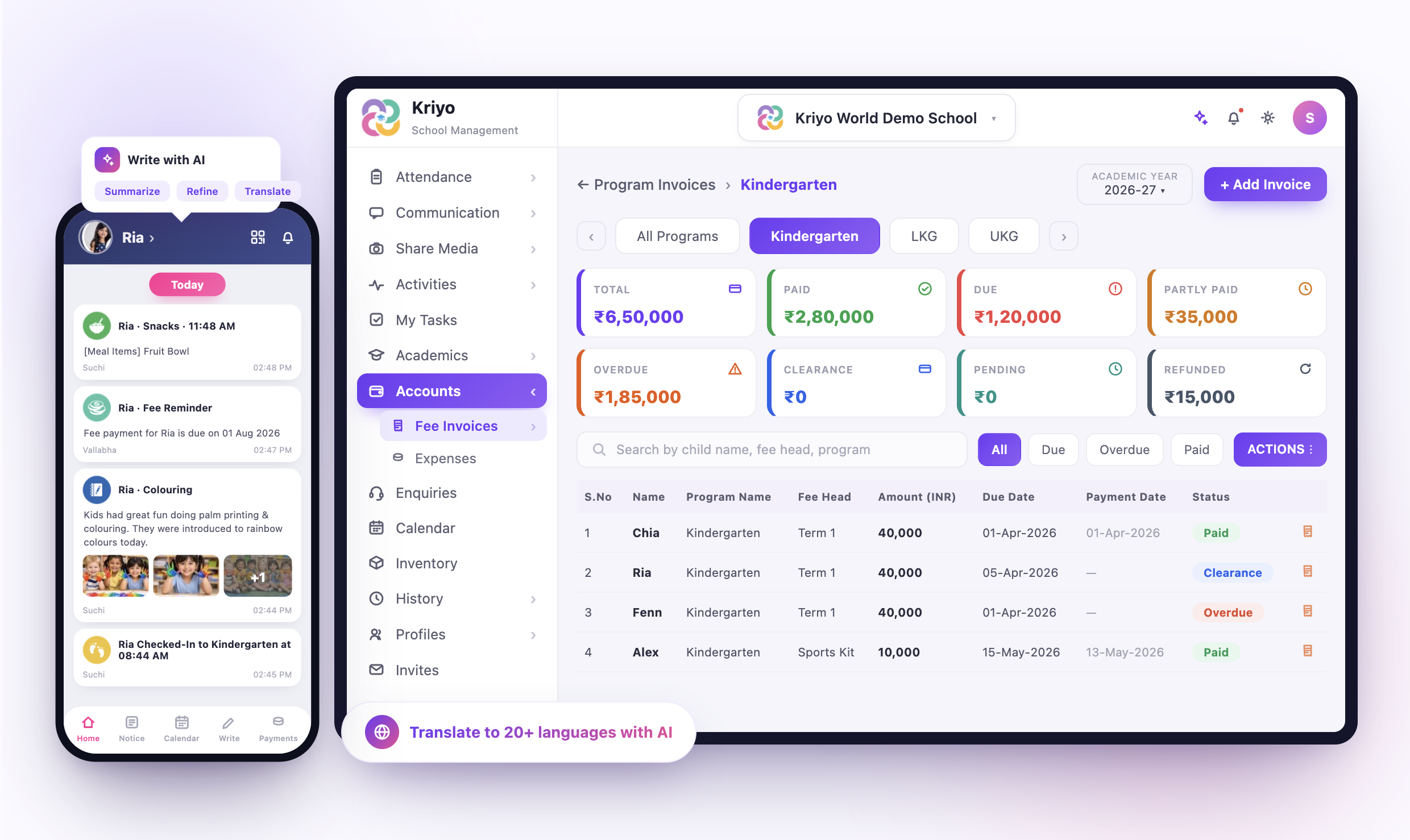 Kriyo childcare management software in action
